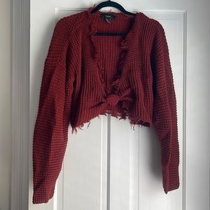 Forever 21 Brick Red Distressed Knotted Cardigan Sweater
